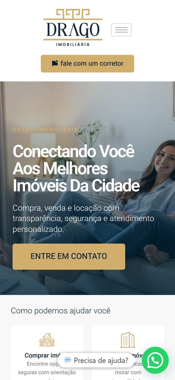 Primeira tela do site Drago Imobiliária no celular.