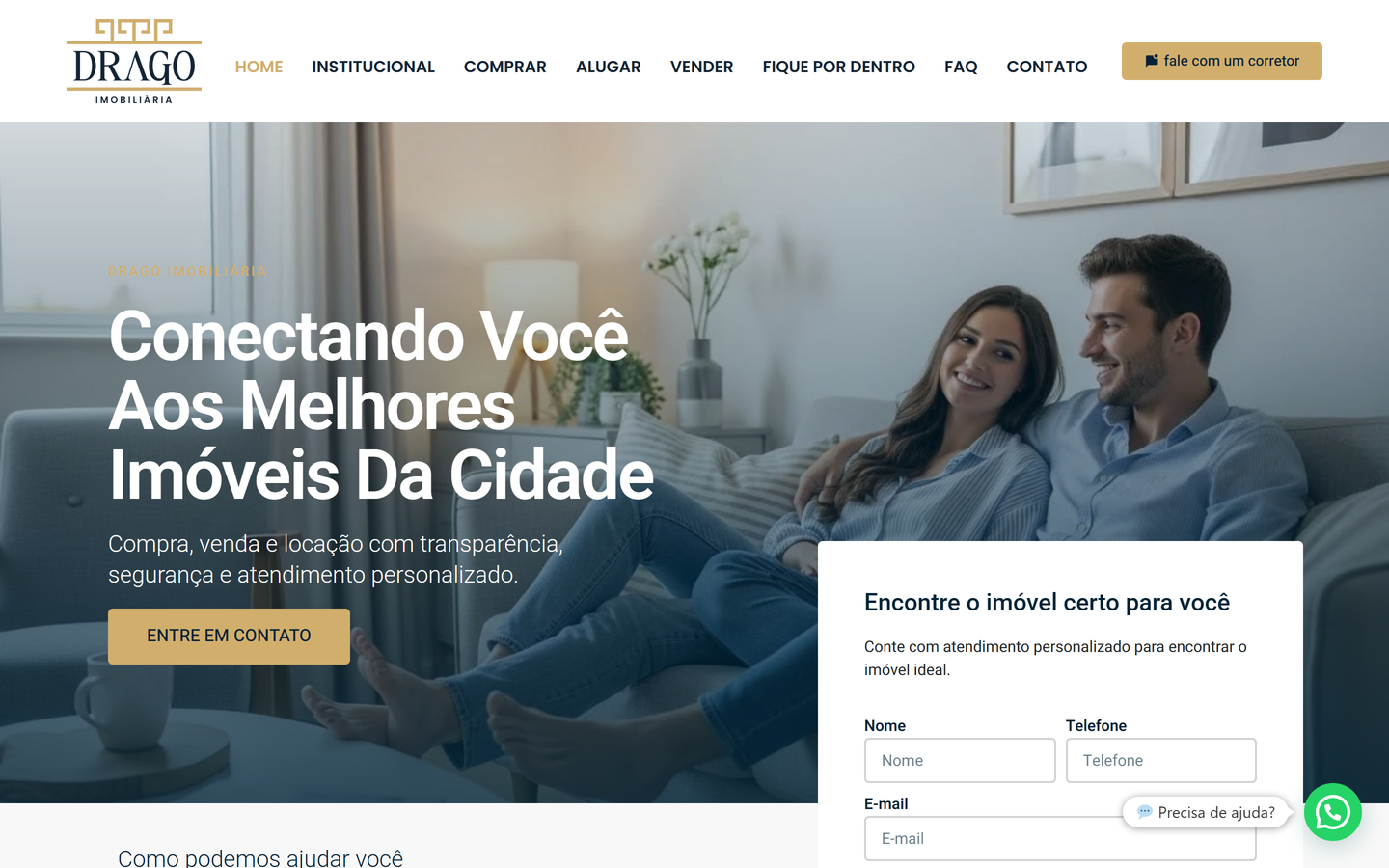 Primeira tela do site Drago Imobiliária no computador.