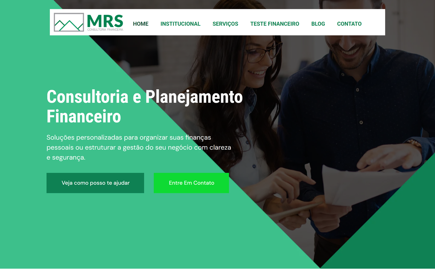 Primeira tela do site MRS Consultoria Financeira no computador.