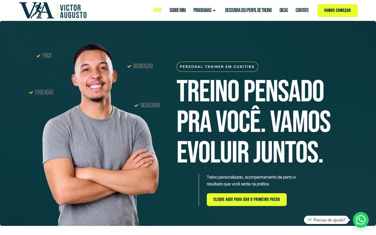 Primeira tela do site Victor Personal Trainer no computador.